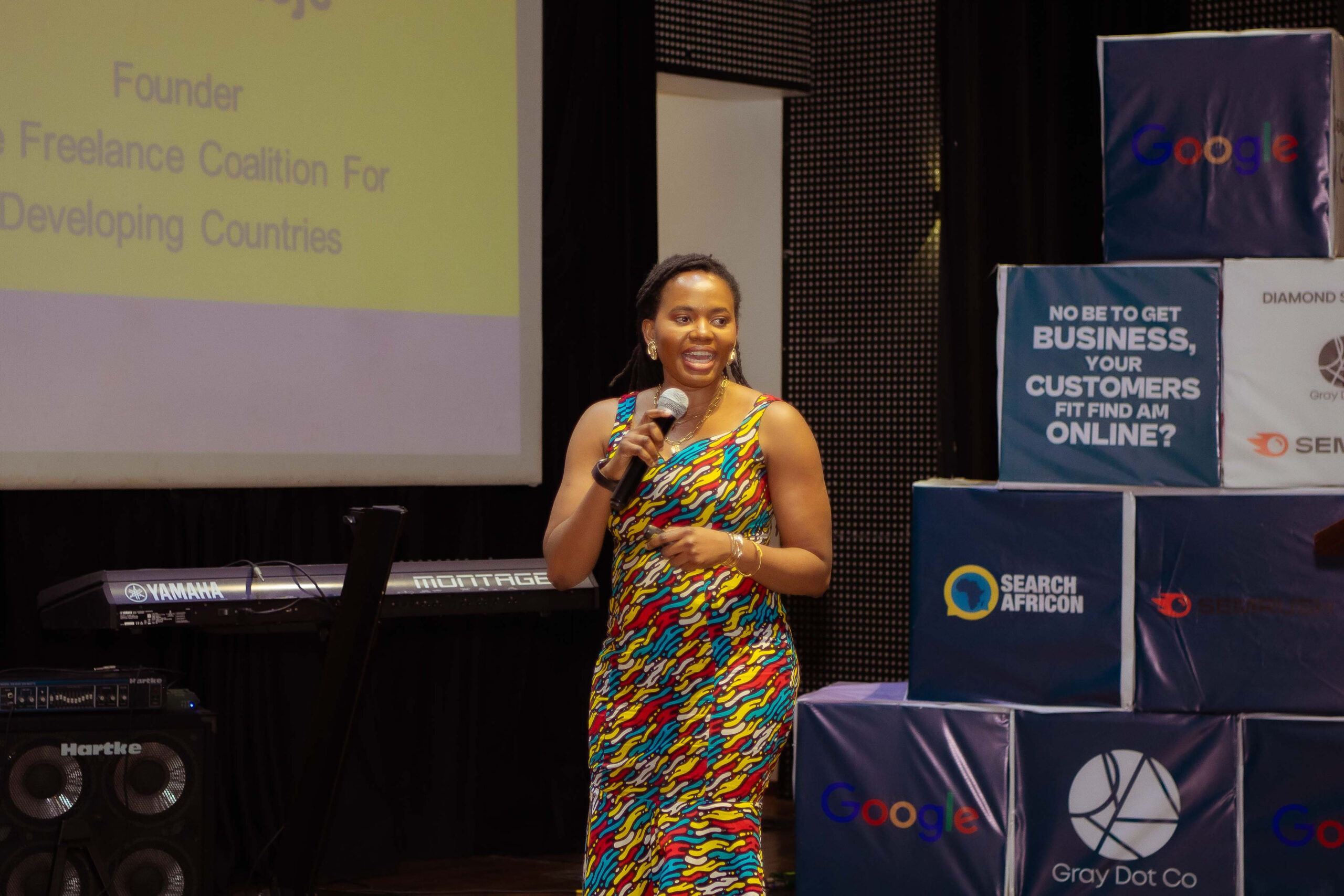 One of search africon 2.0 speakers, Chima Mmeje speaking on stage